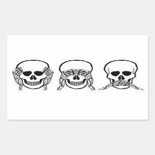 Sticker Rectangulaire Trois crânes sages, voyez, entendez, ne parlez pa