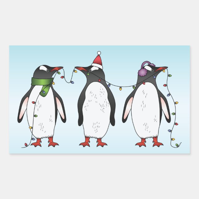 Sticker Rectangulaire Trois manchots de Noël festifs Illustration (Devant)