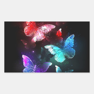 Sticker Rectangulaire Trois papillons lumineux sur fond de nuit
