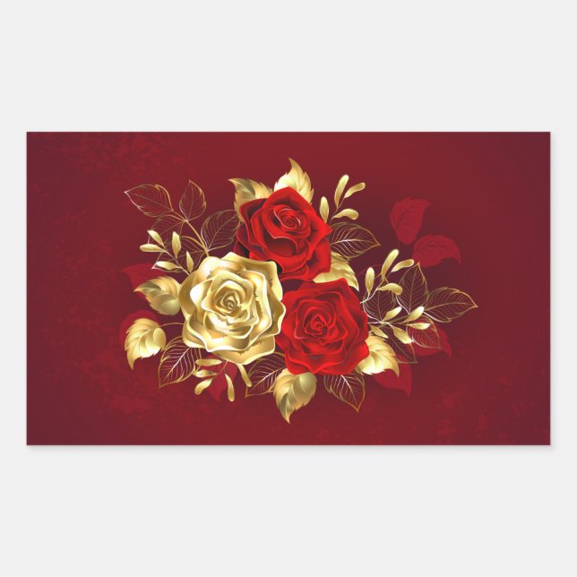 Sticker Rectangulaire Trois Roses de bijoux (Devant)
