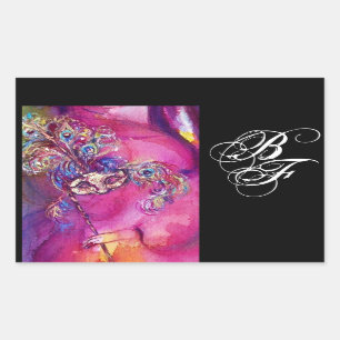 Sticker Rectangulaire TROISIÈME MASQUE Mascarade Monogramme Fuchsia Noir