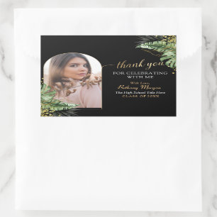 Sticker Rectangulaire Tropical Black Gold Arch Grad Photo Graduation