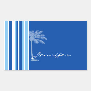 Sticker Rectangulaire Tropical Palm; Blue & White Stripes