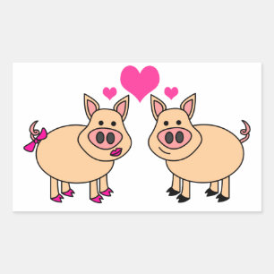 Sticker Rectangulaire True Love - Joli dessin de porc