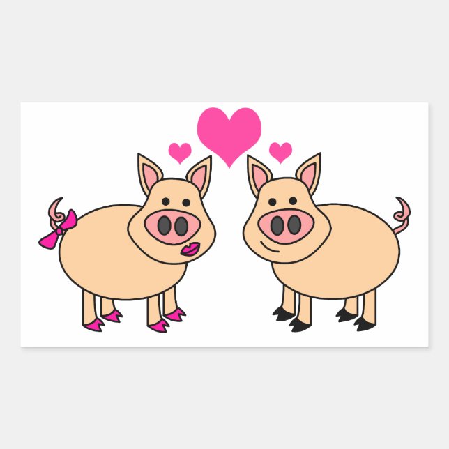 Sticker Rectangulaire True Love - Joli dessin de porc (Devant)