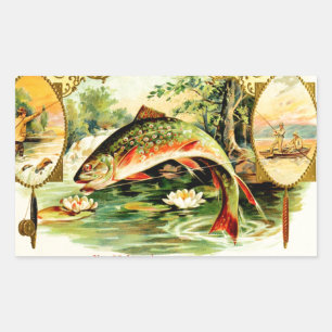 Sticker Rectangulaire Truite mouchetée Art Vintage