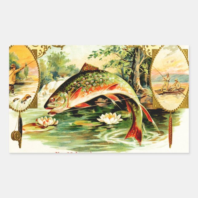Sticker Rectangulaire Truite mouchetée Art Vintage (Devant)