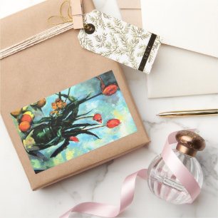 Sticker Rectangulaire Tulipes dans un Vase par Paul Cezanne, Art Vintage