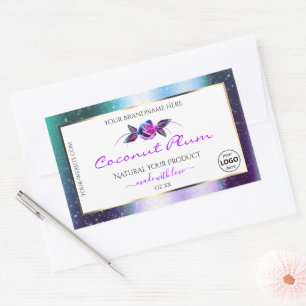 Sticker Rectangulaire Turquoise Parties scintillant violet blanc Étiquet
