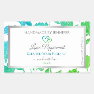 Sticker Rectangulaire Turquoise Vert Couleurs Floral Produits Packaging