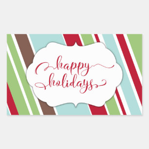 Sticker Rectangulaire Typographie Joyeuses Fêtes avec bandes diagonales 