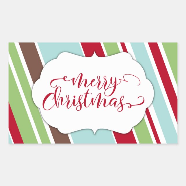 Sticker Rectangulaire Typographie rouge de Joyeux Noël avec des rayures  (Devant)