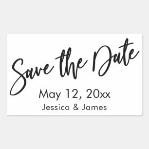 Sticker Rectangulaire Typographie simple Enregistrer la date Noir & Blan
