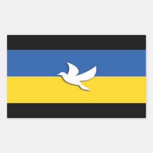 Sticker Rectangulaire UKRAINE BICOLORE COLOMBE DE LA PAIX DRApeau BLEU J