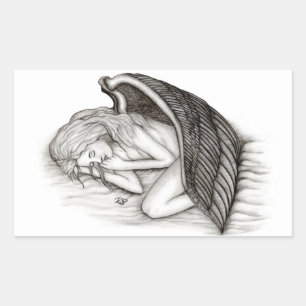 Sticker Rectangulaire Un Angel endormi, noir et blanc