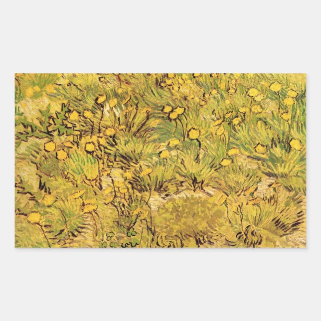 Sticker Rectangulaire Un champ de fleurs jaunes par Vincent van Gogh (Devant)