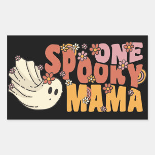 Sticker Rectangulaire Un Fantôme Super Mama Éffrayant Avec Fleurs Vintag