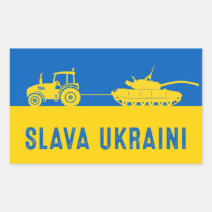 Sticker Rectangulaire Un fermier ukrainien vole des chars d'assaut russe