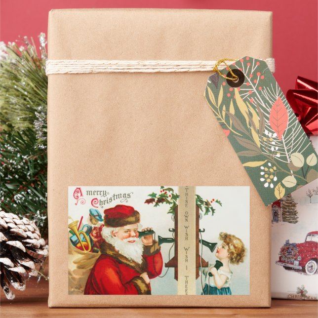 Sticker Rectangulaire Un joyeux Noël Santa Claus par Ellen Clapsaddle (vacances)