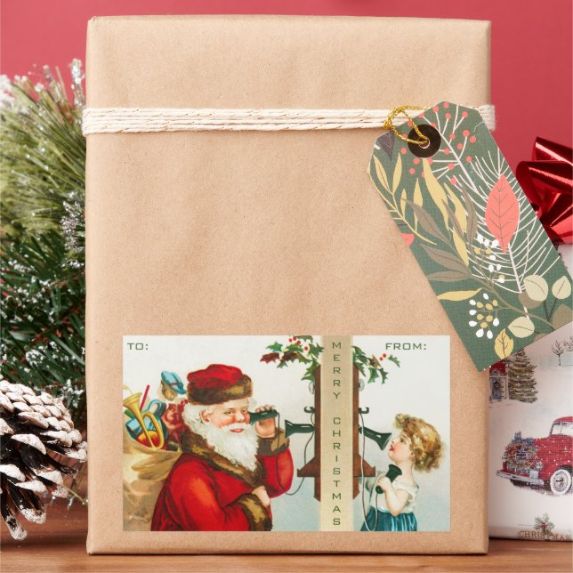 Sticker Rectangulaire Un joyeux Noël Santa Claus par Ellen Clapsaddle (vacances)
