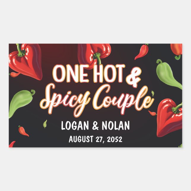 Sticker Rectangulaire Un Mariage Couple Hot & Spicy, Nom Couple Personna (Devant)