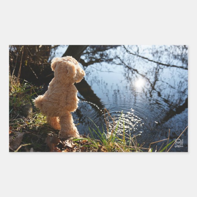 Sticker Rectangulaire Un ours drôle qui plante de façon déprimante. (Devant)