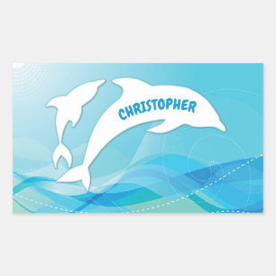 Sticker Rectangulaire Un saut de dauphin dans l'océan Personnalisé