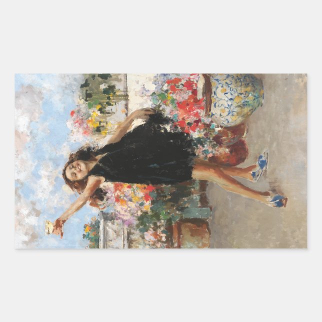 Sticker Rectangulaire Une Jeune Femme Fête La Victoire (Vincenzo Irolli) (Devant)