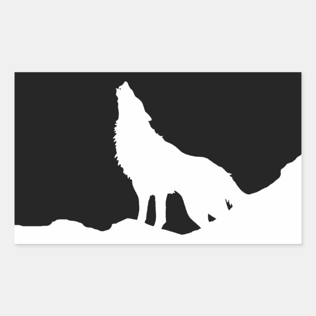 Sticker Rectangulaire Unique Noir & Blanc Pop Art Wolf Silhouette (Devant)