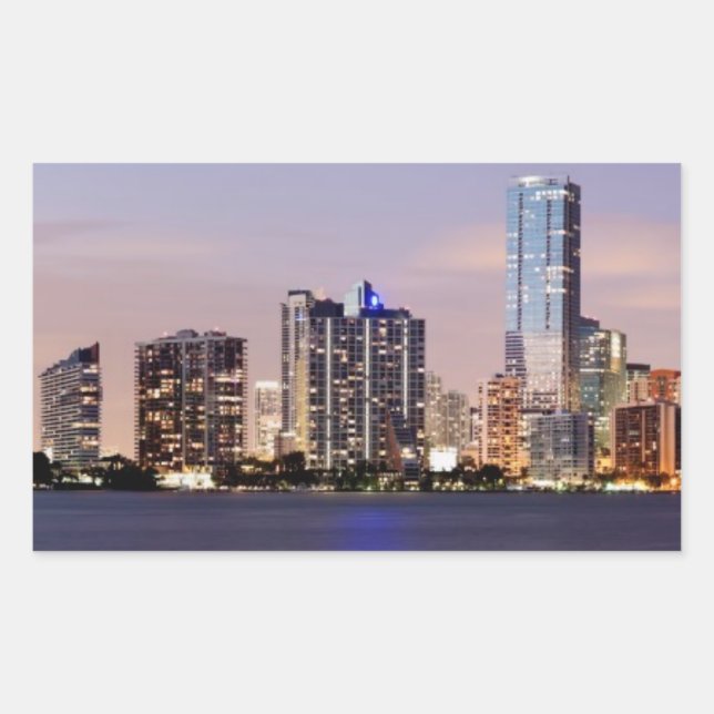 Sticker Rectangulaire USA, Floride, Miami skyline à crépuscule 2 (Devant)