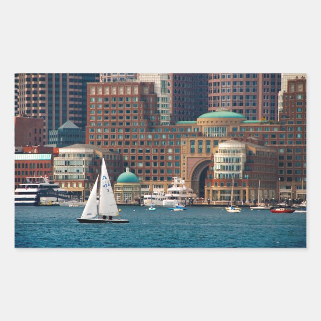 Sticker Rectangulaire USA, Massachusetts. Skyline Waterfront de Boston 2 (Devant)