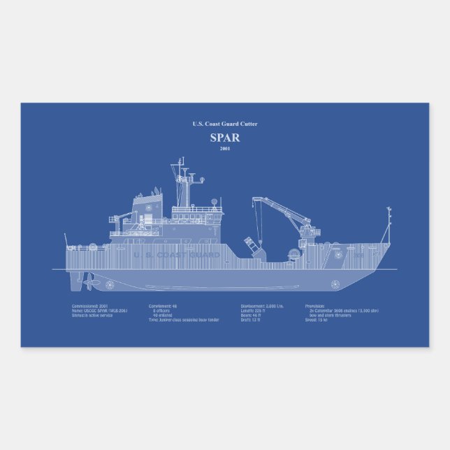 Sticker Rectangulaire USCG Cutter Spar wlb-206 - ABD (Devant)