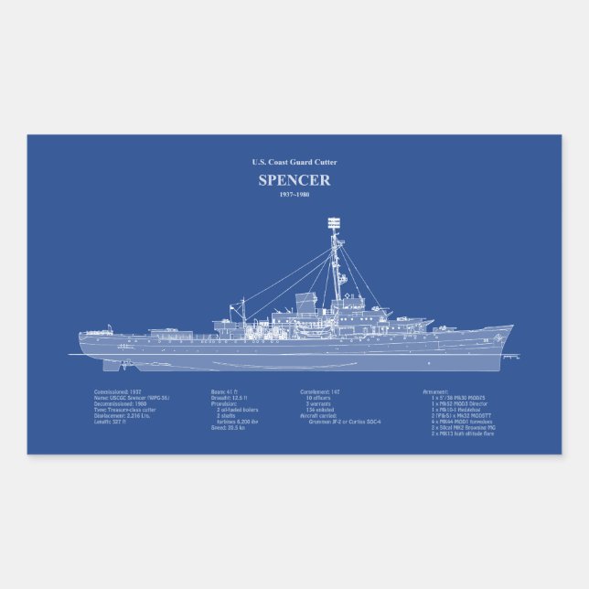 Sticker Rectangulaire USCG Cutter Spencer wpg-36 - ABD (Devant)