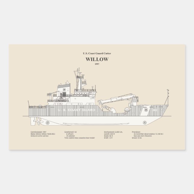Sticker Rectangulaire USCG Cutter Willow wlb-202 - SBD (Devant)
