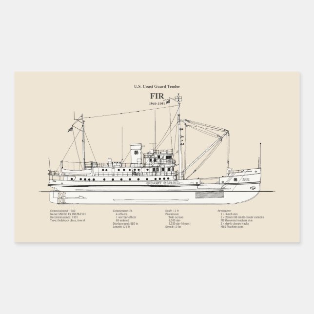 Sticker Rectangulaire USCG Tender Fir wlm-212 - SBD (Devant)