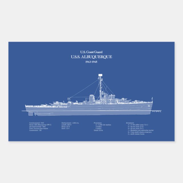 Sticker Rectangulaire USCG USS Albuquerque PF-7 - ABD (Devant)