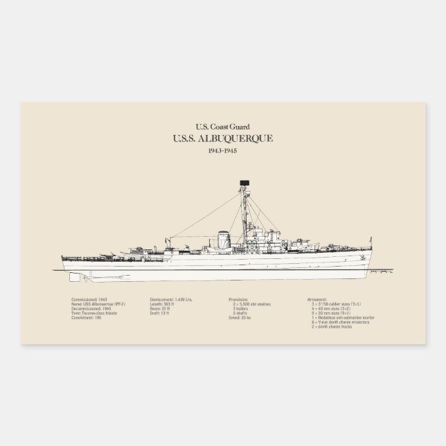 Sticker Rectangulaire USCG USS Albuquerque PF-7 - SBD (Devant)