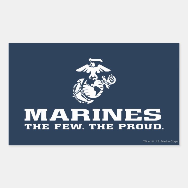Sticker Rectangulaire USMC Les rares Logo Fiers Empilés - Blanc (Devant)