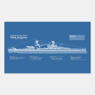 Sticker Rectangulaire USS Arizona - Plan de plan d'expédition ABD