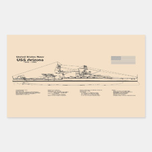 Sticker Rectangulaire USS Arizona - Plan directeur des navires SD