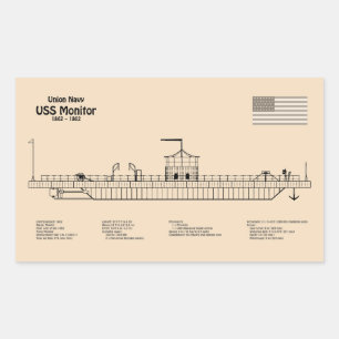 Sticker Rectangulaire USS Monitor - Plan de plan d'expédition SD