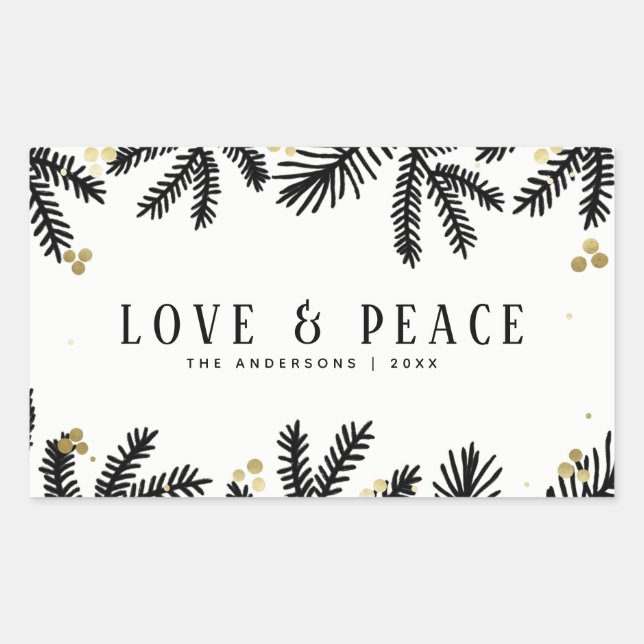 Sticker Rectangulaire Vacances Black & Gold Pine & Berries (Devant)