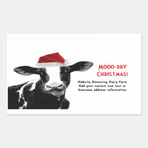 Sticker Rectangulaire Vache à Père Noël - vache laitière utilisant le