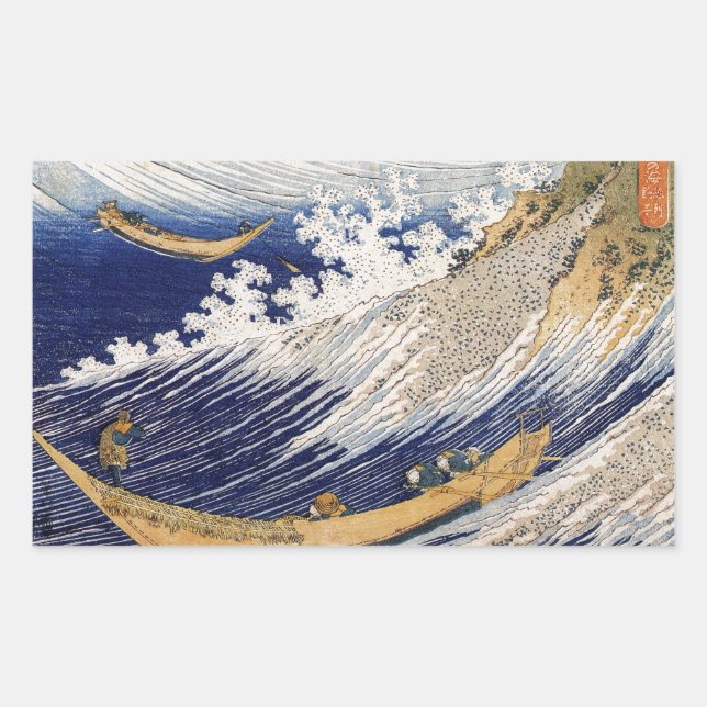 Sticker Rectangulaire Vagues océaniques Hokusai Bateaux en mer (Devant)