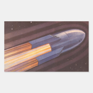 Sticker Rectangulaire Vaisseaux spatiaux de science-fiction vintage fusé