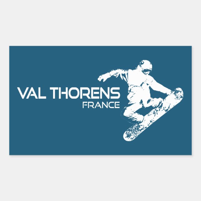 Sticker Rectangulaire Val Thorens France Snowboardeur (Devant)