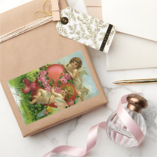 Sticker Rectangulaire Valentines victoriennes vintages Day Angels Rose d