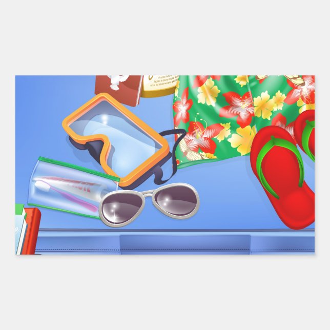 Sticker Rectangulaire Valise et articles de vacances (Devant)