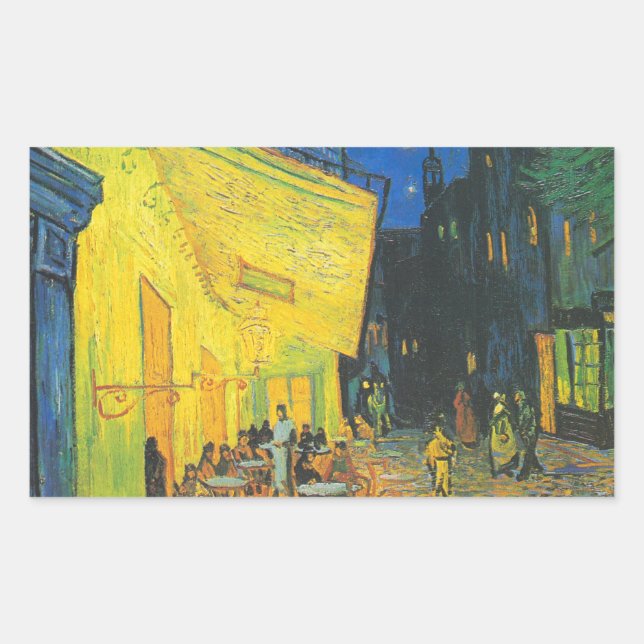 Sticker Rectangulaire Van Gogh Café Terrasse Rue Française Scène (Devant)