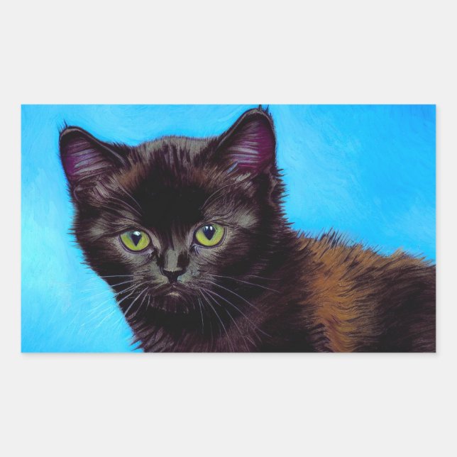 Sticker Rectangulaire Van Gogh Chat et fleurs (Devant)